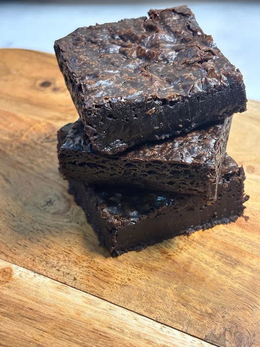 Rich fudgy Classic Fudge Brownie with a crackly chocolate top